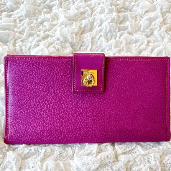 Vintage Celine Bifold Long Wallet Leather Purple Gold Italy Auth from JAPAN 0079 - Picture 4 of 12